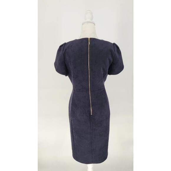 Calvin Klein Womens Navy Faux Suede Sheath Dress Size 14 Timeless Chic Luxury - Picture 4 of 7